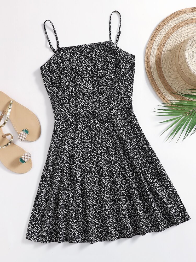 SHEIN Allover Plants Flared Hem Dress | SHEIN