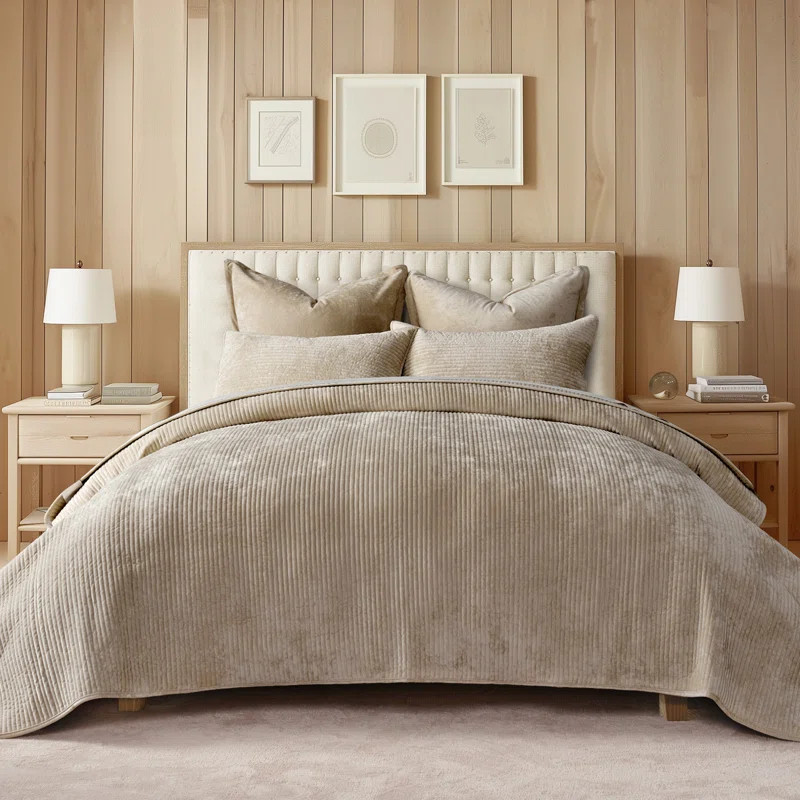 Striped Channel Velvet Quilt Set | Wayfair North America