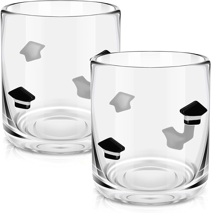 2 PCS Graduation Icon Juice Glasses, 14oz Graduation 2025 Stemless Wine Glasses Graduation Hat Ic... | Amazon (US)