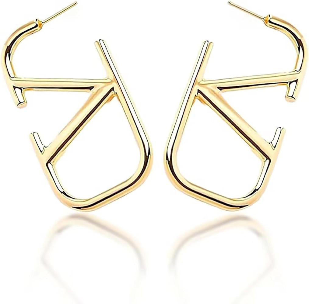 Luxury Gold V-Shaped Geometric Earrings Women Letter V Hypoallergenic Earrings Dangle Earrings Li... | Amazon (US)