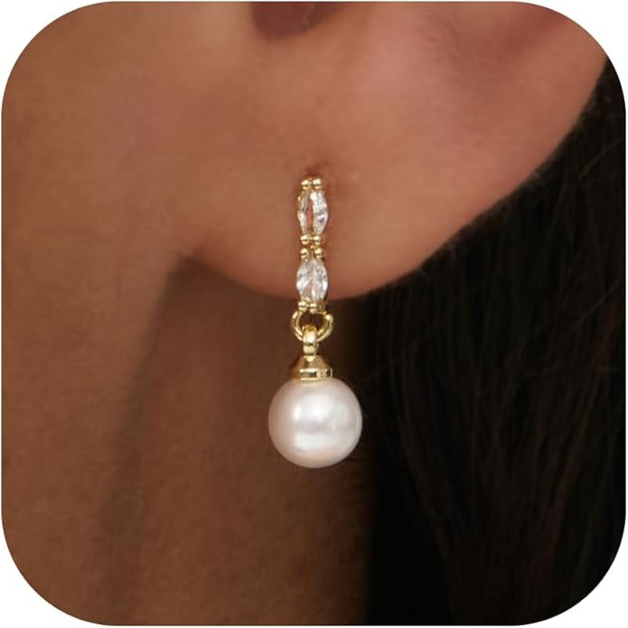 Pearl Earrings for Women - 14K Gold Plated Bridal Pearl Drop Earrings Elegant Wedding Studs for B... | Amazon (US)
