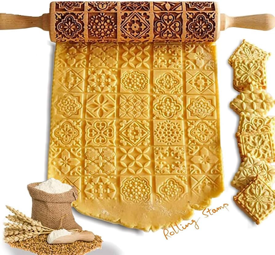 Cookie Stamp Roller Press Biscuit Maker Wooden with Vintage and Traditional Pattern Kitchen Tools... | Amazon (US)