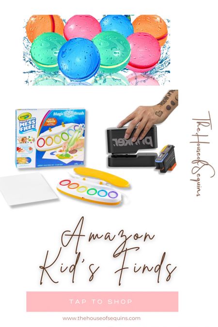 Amazon kids finds, parenting hacks, mess/free painting set, temporary tattoo machine, reusable water balloons, travel hacks, travel finds, Amazon finds, Walmart finds, amazon must haves #thehouseofsequins #houseofsequins #amazon #walmart #amazonmusthaves #amazonfinds #walmartfinds  #amazonhome #lifehacks