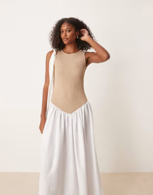 ASOS DESIGN racer ribbed bodice with hybrid skirt neutral maxi dress | ASOS | ASOS (Global)