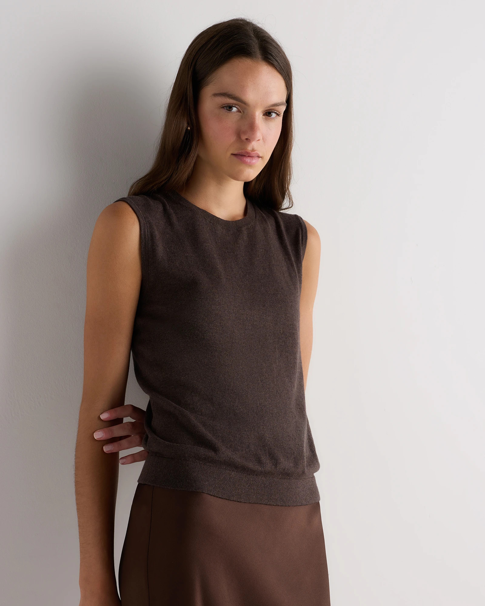 Women's Lightweight Cotton Cashmere Sweater Shell in Mocha Heather | Quince