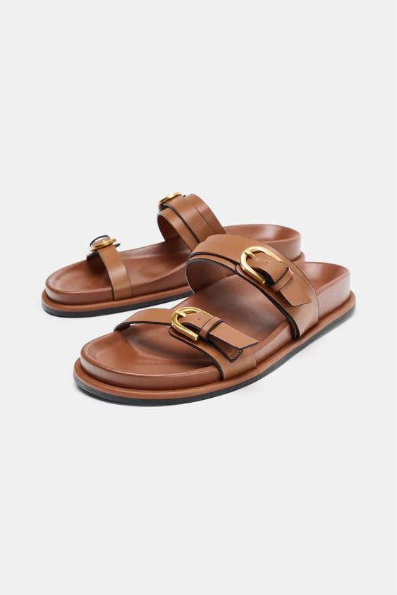 Zara - Sandals With Buckle Detail - Women - Brown - Women | Zara US