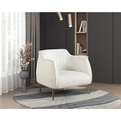 Luxury Furniture 1pc Accent Chair White Beautiful Boucle Upholstery Gold Finish Metal Legs Elegant Look | Target