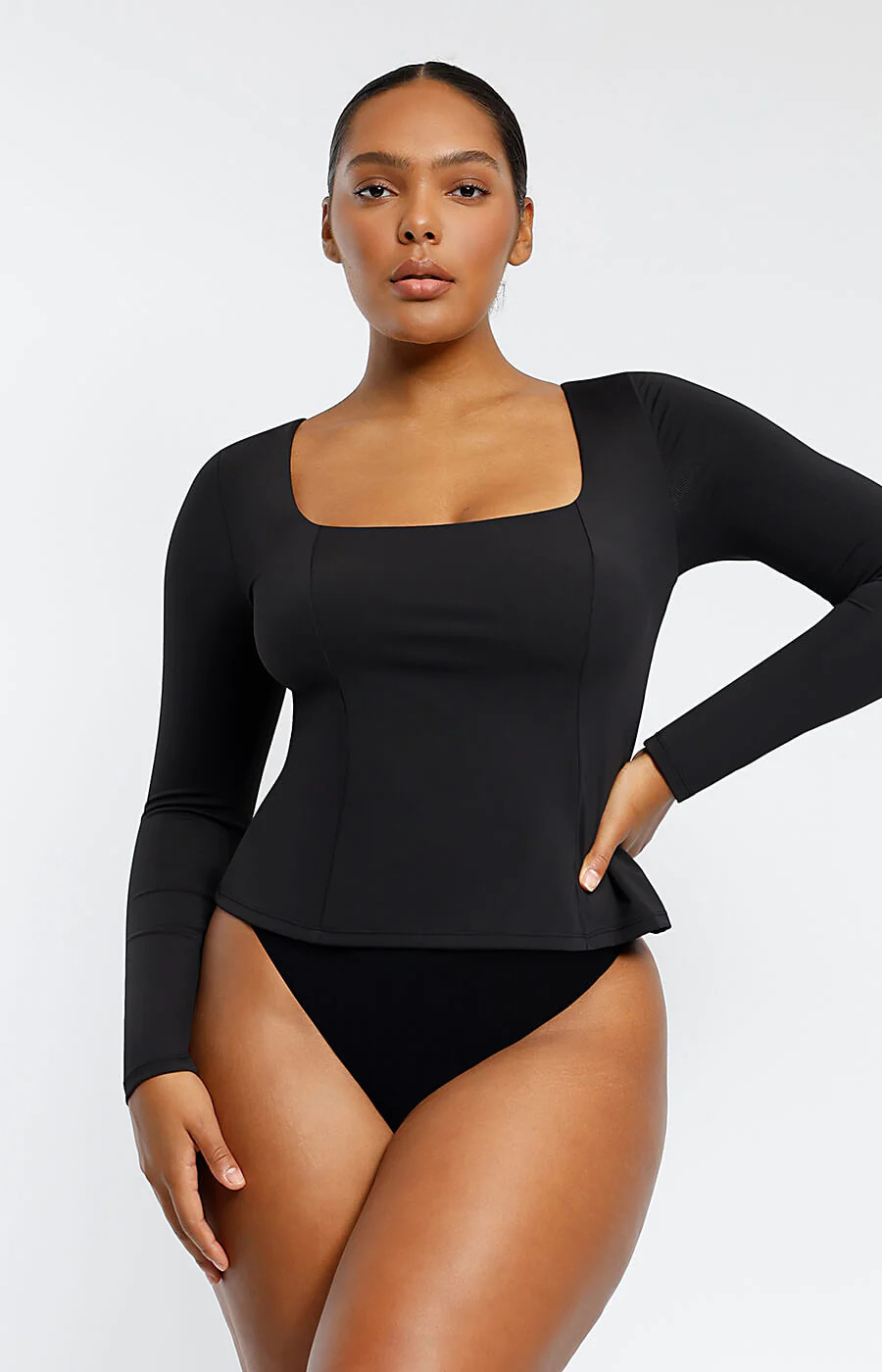 Built-In Shapewear 2-In-1 Scoop Long Sleeve Sculpt Top | Shapellx