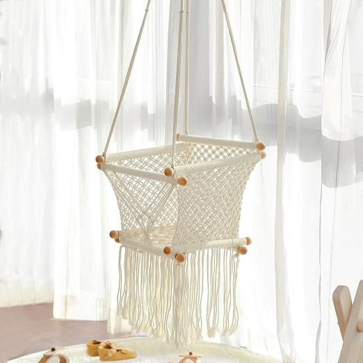 FUNNY SUPPLY Hanging Swing Seat Hammock Chair for Infant to Toddler Beige Color Cotton Rope Weave... | Amazon (US)