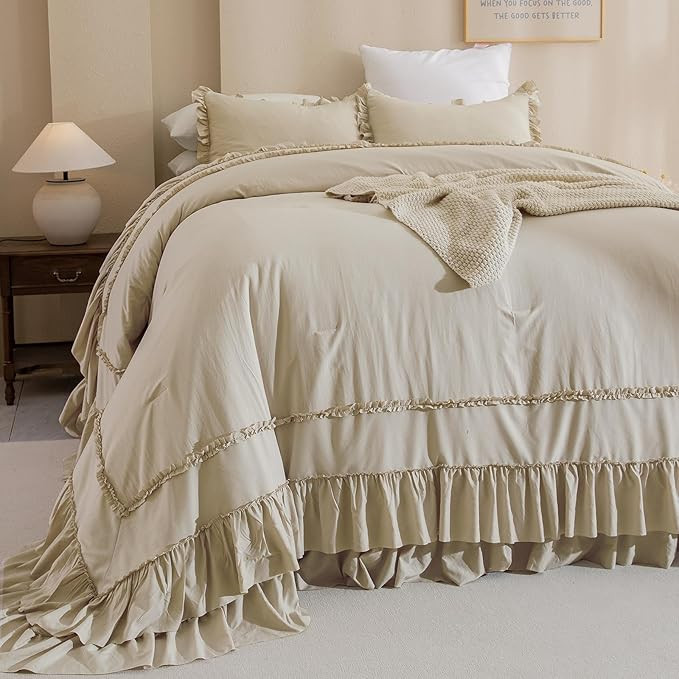 Masaca Oversized King Comforter 128x120,Farmhouse Shabby Boho Chic Ruffled Bedding Comforter Set,... | Amazon (US)