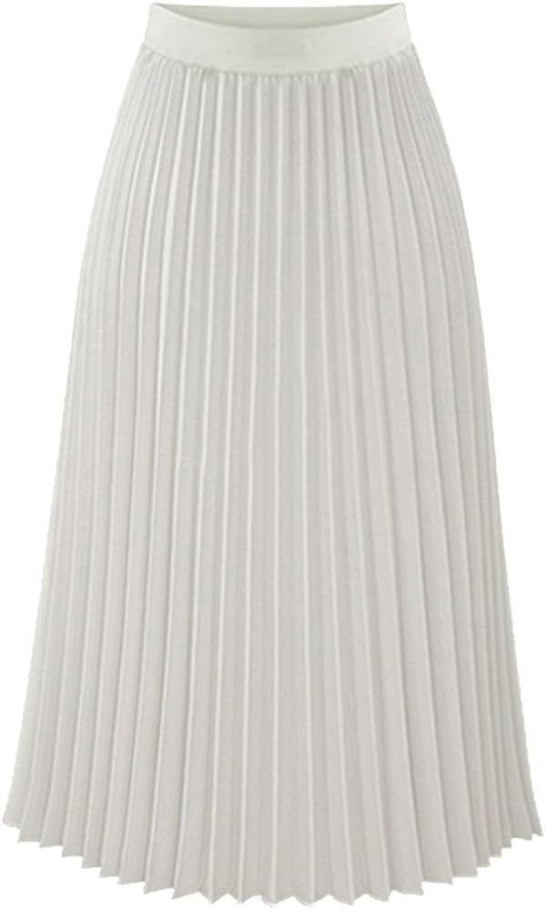 Womens Pleated Midi Skirt,High Waist Swing Boho Pleated Skirt Casual Chiffon Elastic A-line Long ... | Amazon (US)