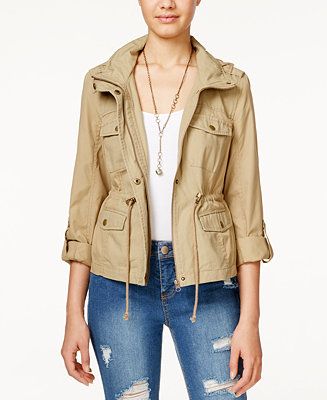 American Rag Mixed-Media Hooded Utility Jacket, Only at Macy's | Macys (US)