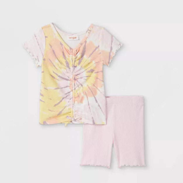 Toddler Girls' Ribbed Tie-Dye Short Sleeve Top & Biker Shorts Set - Cat & Jack™ | Target