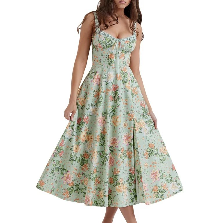 Women's Summer Bohemian Floral Print Corset Dress Sleeveless Spaghetti Strap Beach Party Casual F... | Walmart (US)