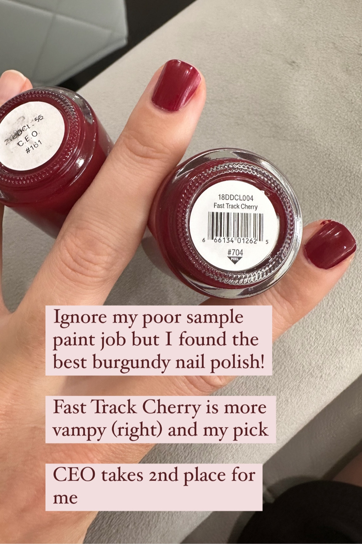 I love Dazzle Dry polish because it actually LASTS. Very into burgundy nails this season and Fast Track Cherry is my new fav. Btw I take these polishes to my salon and have them do the system - the key is to fully wait for each coat to dry (2 base, 2 color, 1 top coat) and allow 5 minutes of dry time after the top coat 

#LTKSeasonal #LTKBeauty