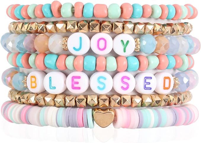 Inspirational Multi Layer Beaded Stackable Statement Bracelets - Religion Message Crystal, Natura... | Amazon (US)