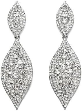 Flyonce Women's Rhinestone Crystal Wedding Bridal 2 Leaf Drop Dangle Chandelier Earrings | Amazon (US)
