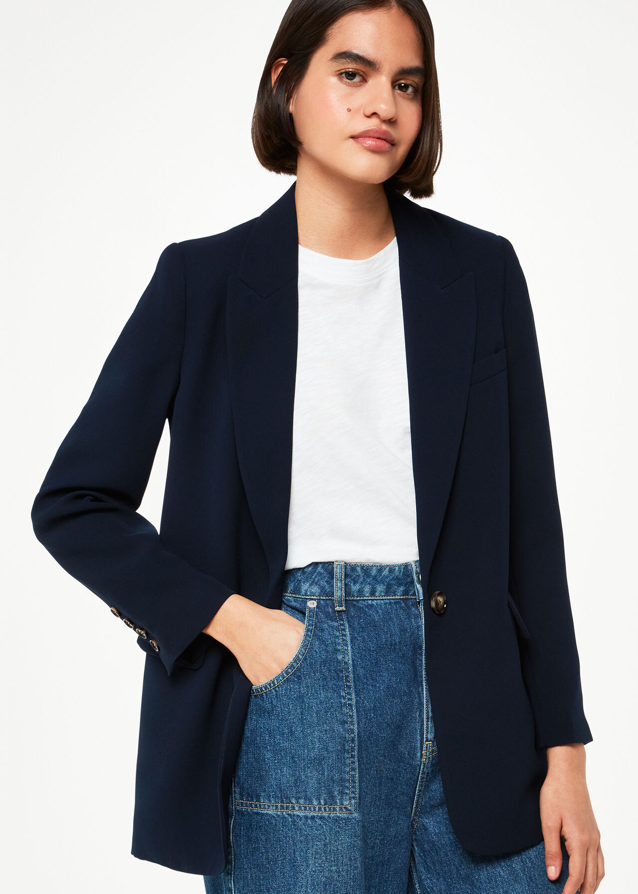 Navy Single Breasted Boyfriend Blazer | Whistles | | Whistles