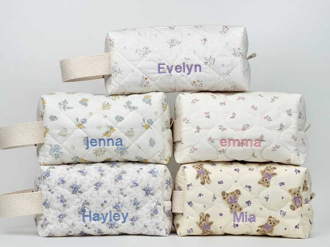 Personalized Quilted Cosmetic Bag, Custom Makeup Bag, Diaper Pouch, Floral Travel Toiletry Bag, P... | Etsy (US)