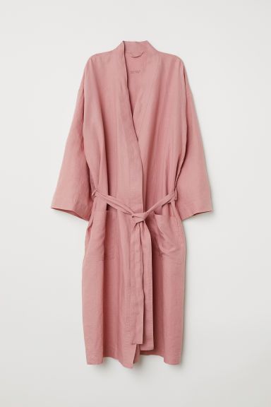 H & M - Washed Linen Bathrobe - Pink | H&M (US + CA)