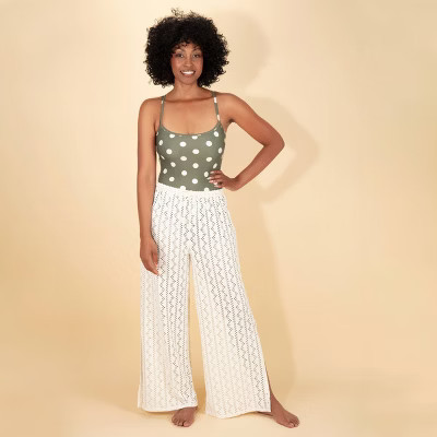 Lands' End Women's Crochet Side Slit Cover Up Pants - Ivory S | Target