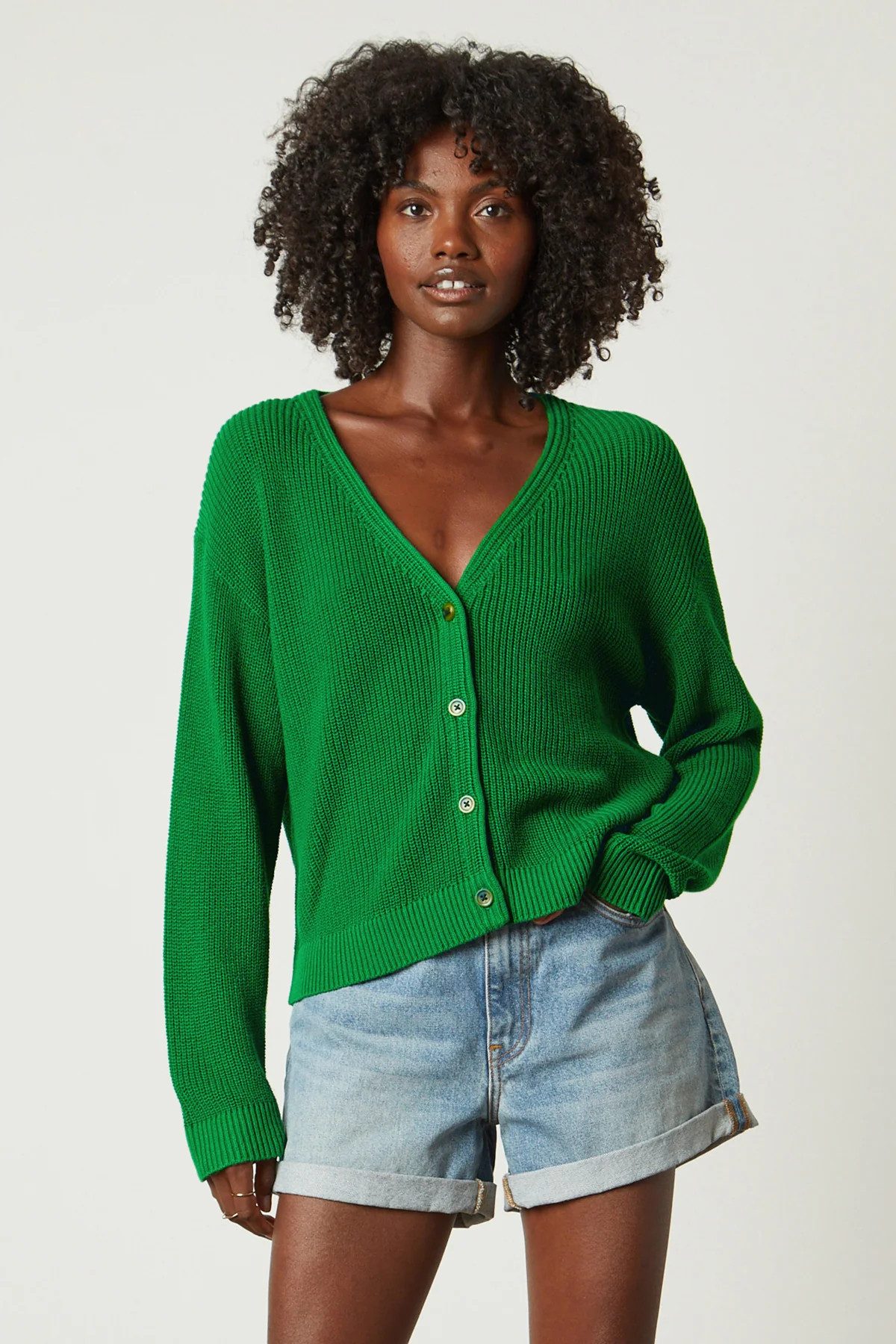 YASMINE TEXTURED COTTON BUTTON FRONT CARDIGAN | Velvet by Graham & Spencer