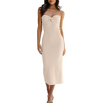 LILLUSORY Knitted Dresses Twisted Front Bodycon Dress with Back Slit | Amazon (US)