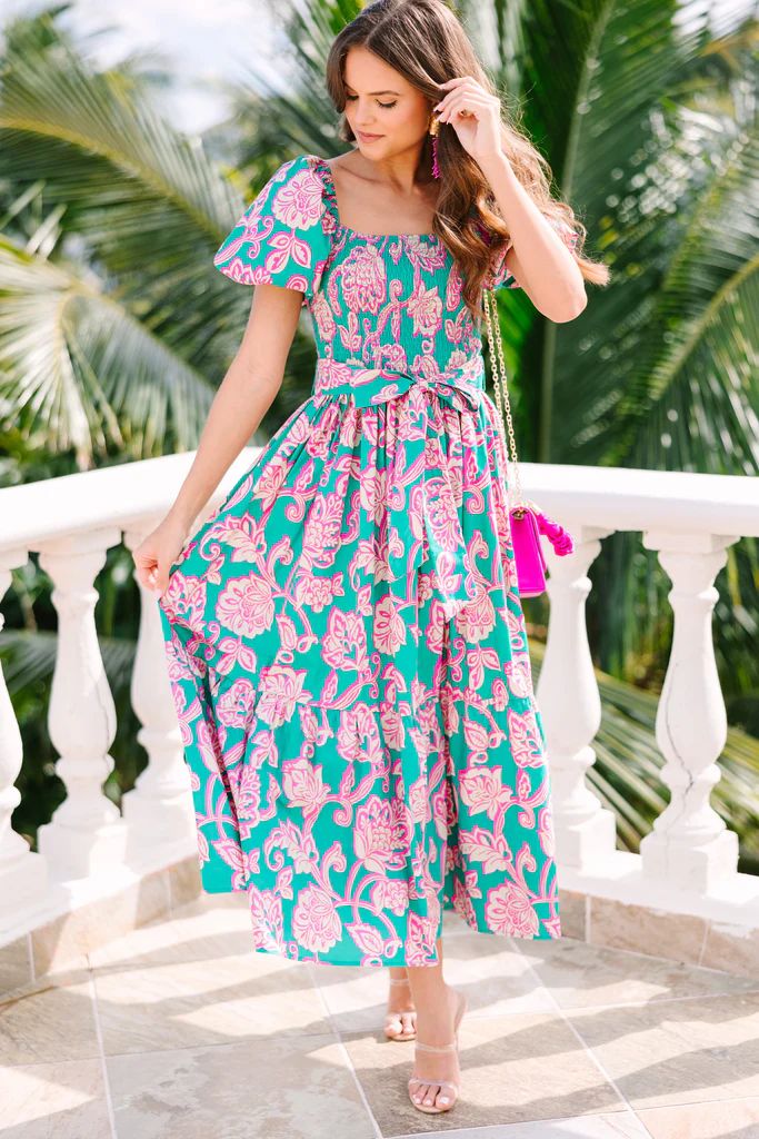 Feeling Bold Teal Green Floral Maxi Dress | The Mint Julep Boutique