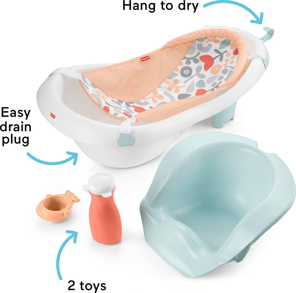 Fisher-Price Baby to Toddler Bath 4-in-1 Sling ‘n Seat Tub with Removable Infant Support and 2 Toys, Summer Blossoms | Amazon (US)