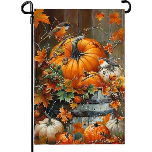 Cryfox Fall Pumpkin Garden Flag 12x18 Inch Double Sided Autumn Maple Leaves Yard Flags Fall Small Watercolor Farmhouse Garden Flags For Home Outdoor Yard Decorations | Amazon (US)