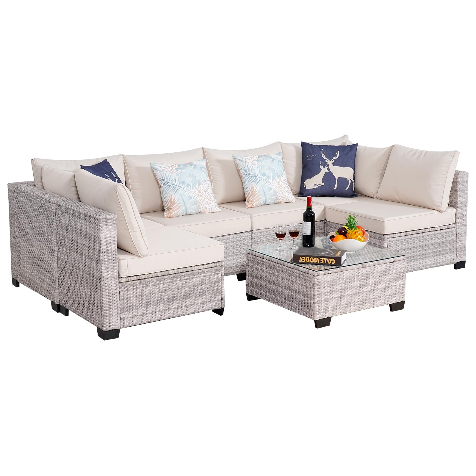 7 Piece Sectional Sofa Set Outdoor, Rattan Patio Furniture Set, Outdoor Sectional Furniture, Ratt... | Amazon (US)