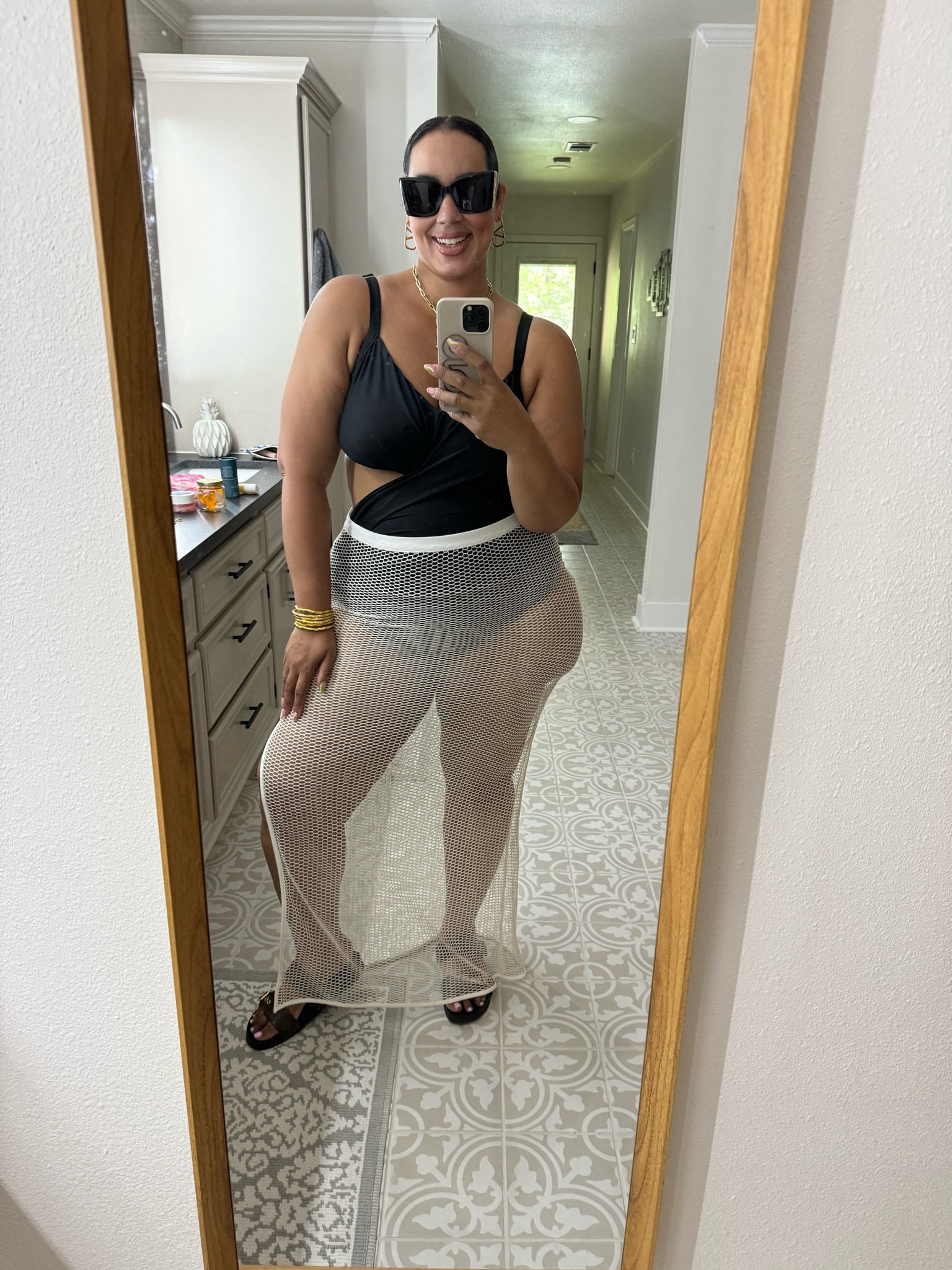 Swim suit under $40 from Walmart. Wearing a 2X and a 2X in the cover up that’s only $7 