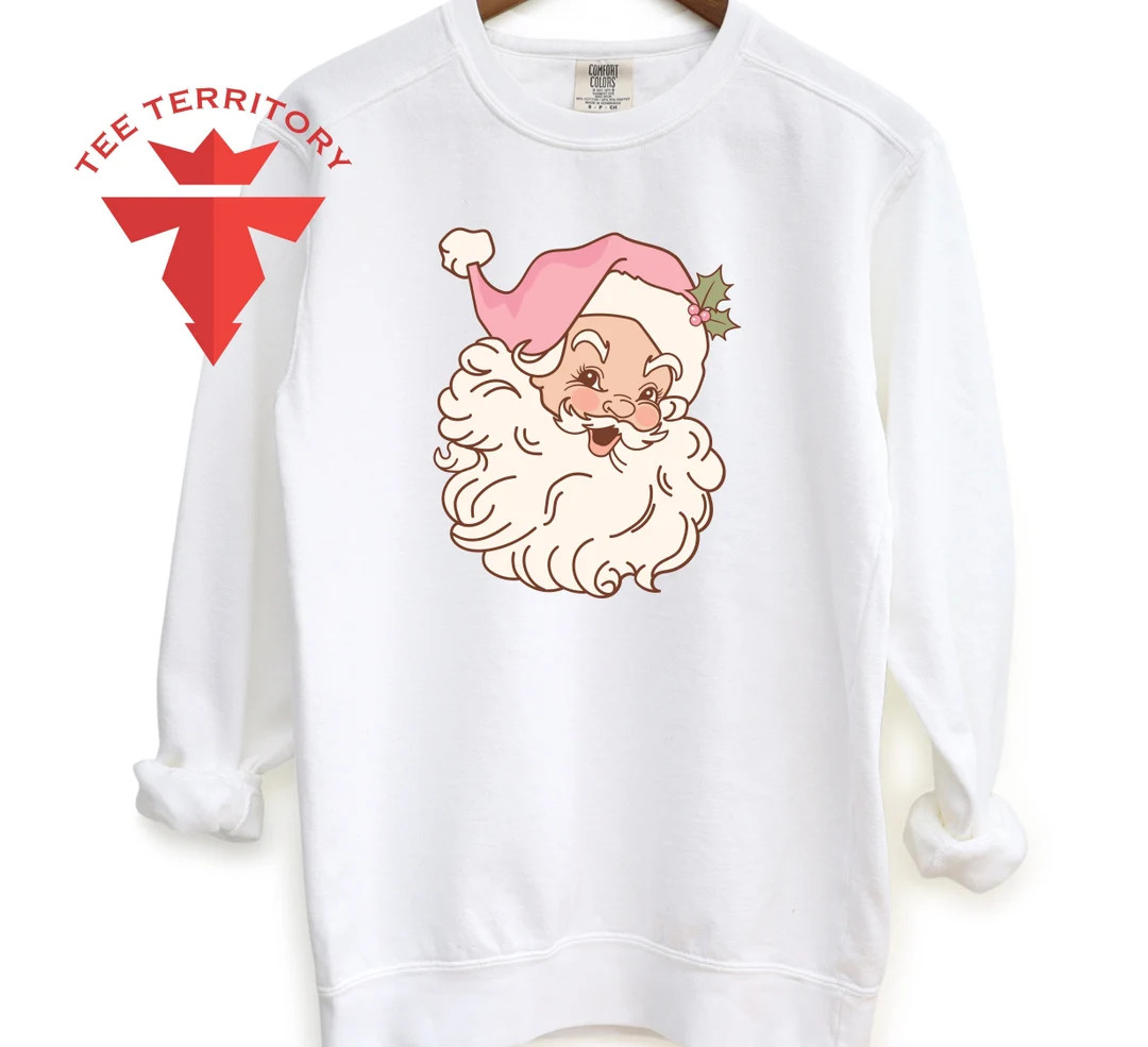 Pink Christmas Santa Sweatshirt, Comfort Colors Retro Pink Santa Hat Sweater, Classic Christmas S... | Etsy (US)