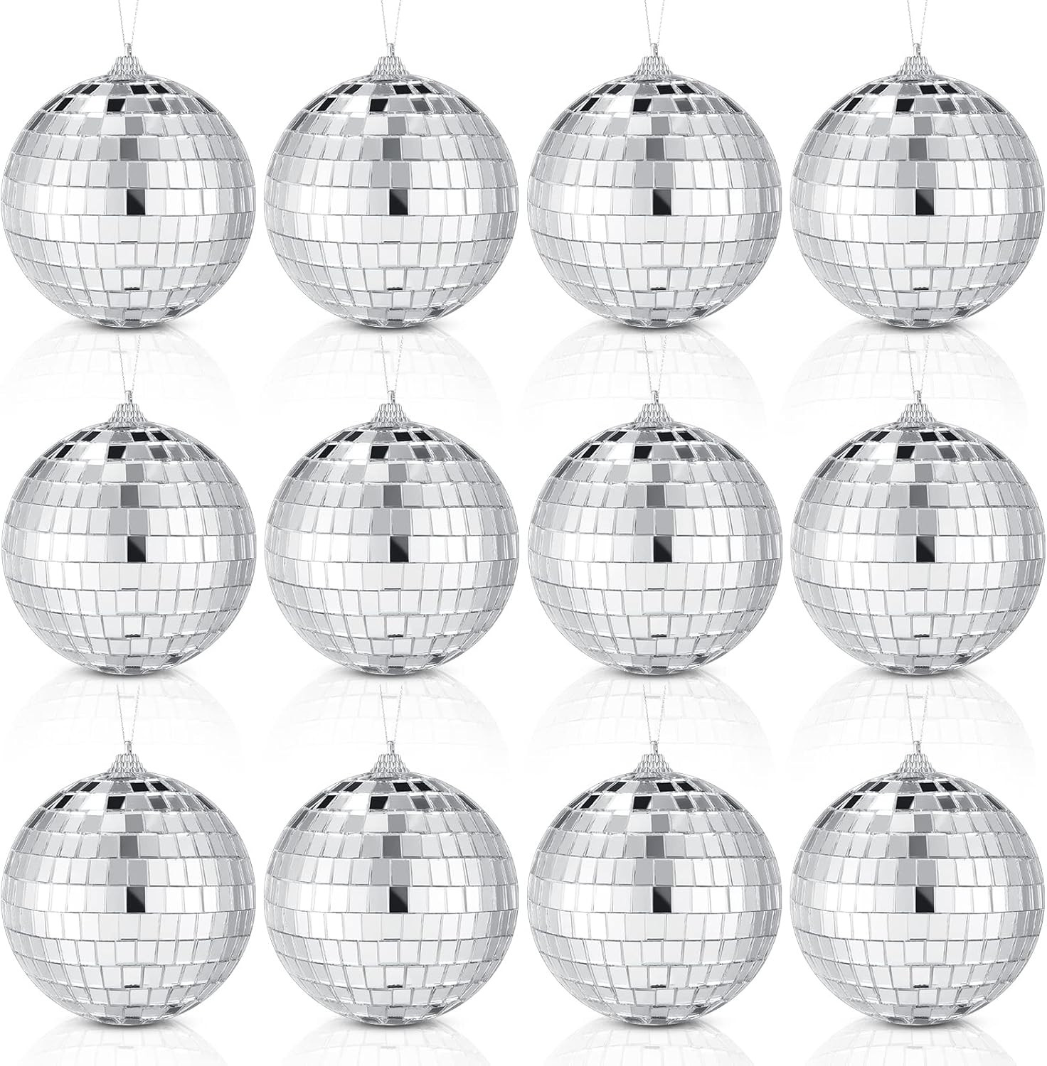 12 Pack 4 Inches Disco Light Mirror Ball Large Silver Hanging Disco Ball with Hanging Ring Disco ... | Amazon (US)