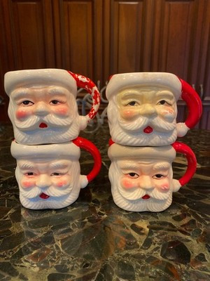 Vintage Set of 4 Ceramic Santa Claus Face   Mug Japan Kitschy  3” | eBay US