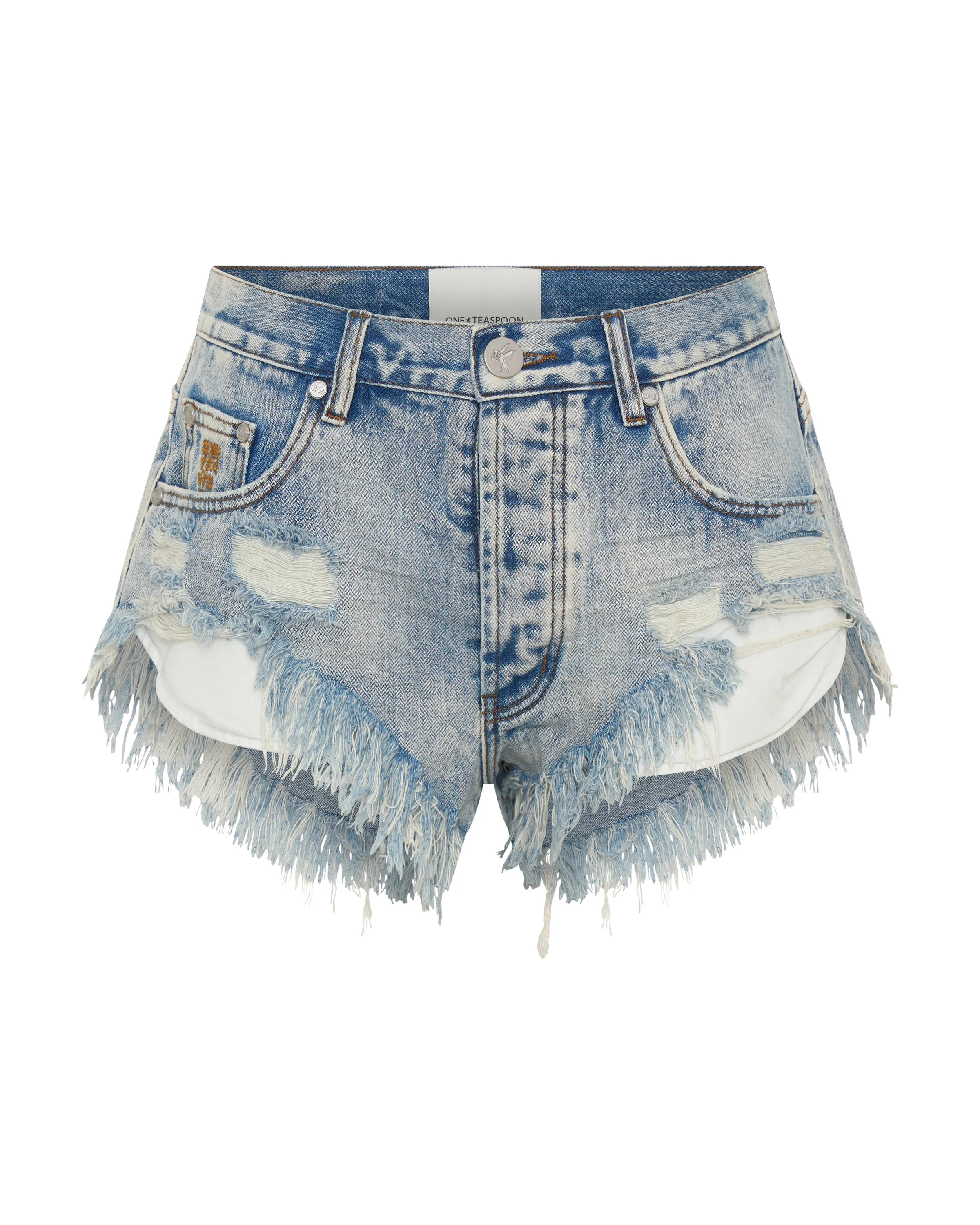 Rollers Low Waist Denim Shorts - Hendrixe Blue | One Teaspoon | OneTeaspoon