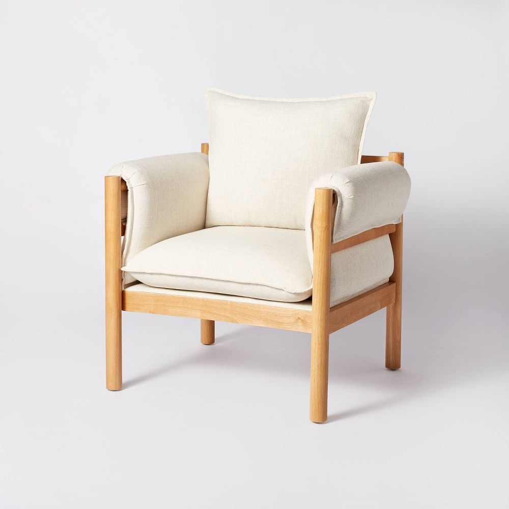 Arbon Wood Dowel Accent Chair with Cushion Arms Natural Linen - Threshold designed with Studio McGee | Target