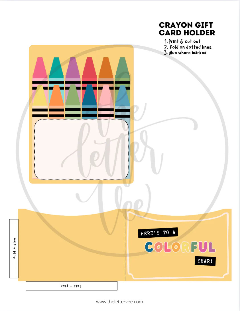 Crayon Gift Card Holder | Printable Gift Card Holder | The Letter Vee