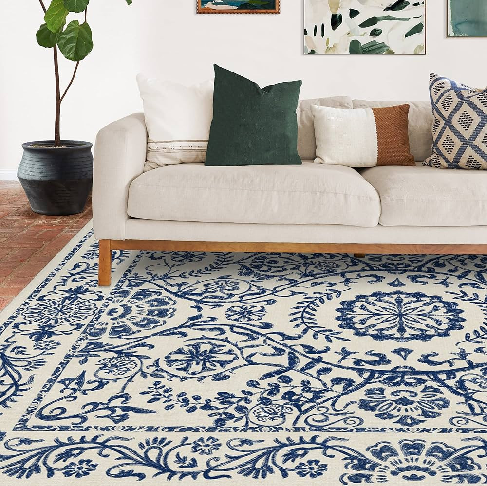 RUGGABLE Delphina Washable Rug - Perfect Vintage Area Rug for Living Room Bedroom Kitchen - Pet &... | Amazon (US)