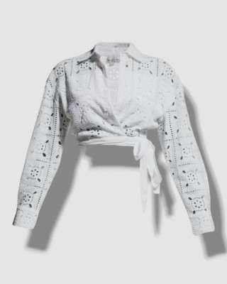 $425 Miguelina Women's White Savannah Embroidered Crop Wrap Blouse Top Size L | eBay | eBay US