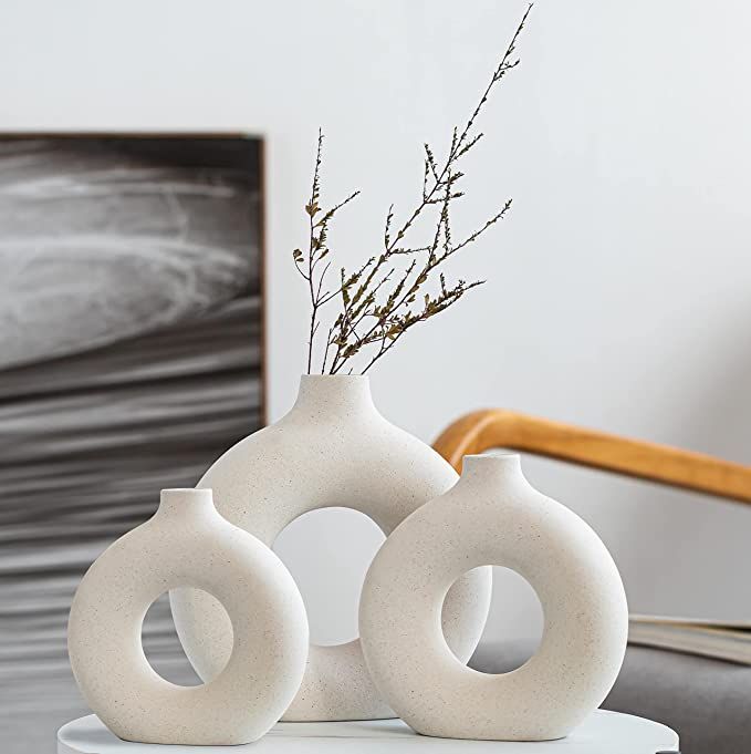 Amazon.com: Ceramic Hollow Donut Vase Set of 3 for Pampas Grass | Neutral Modern Home Decor, Smal... | Amazon (US)