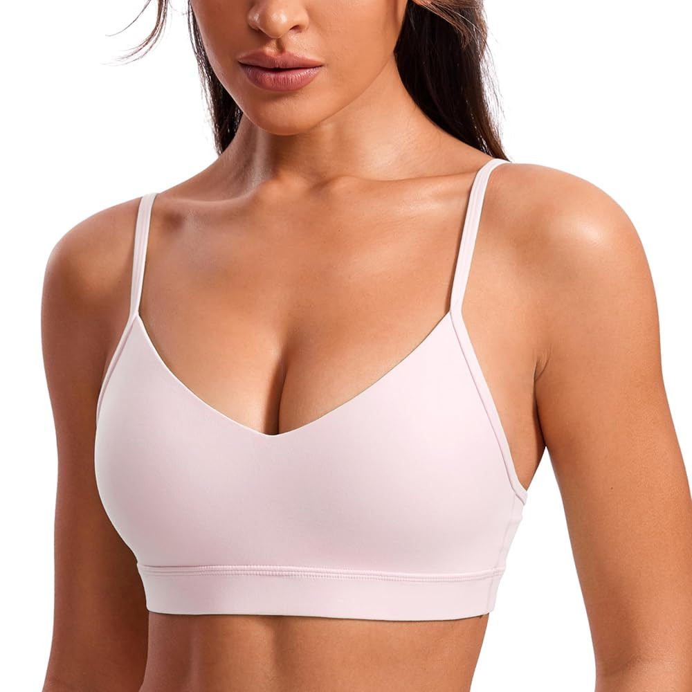 CRZ YOGA Butterluxe V-Neck Sports Bras for Women - Adjustable Thin Straps Padded Yoga Top Basic W... | Amazon (US)
