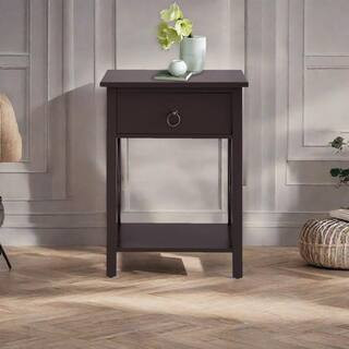HOMESTOCK (Set of 2) Espresso Wooden 1-Drawer End Tables - Modern Minimalist Nightstands with Sto... | The Home Depot