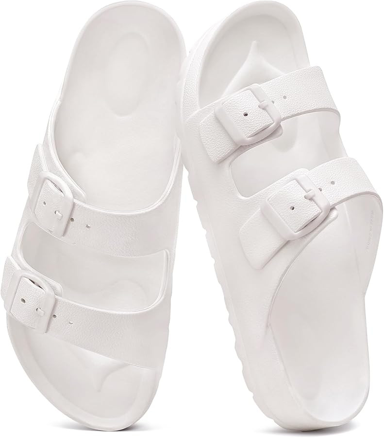 shevalues Women's Comfort Sandals with Medium Arch Support Double Buckle Adjustable EVA Slides for Summer Beach | Amazon (US)
