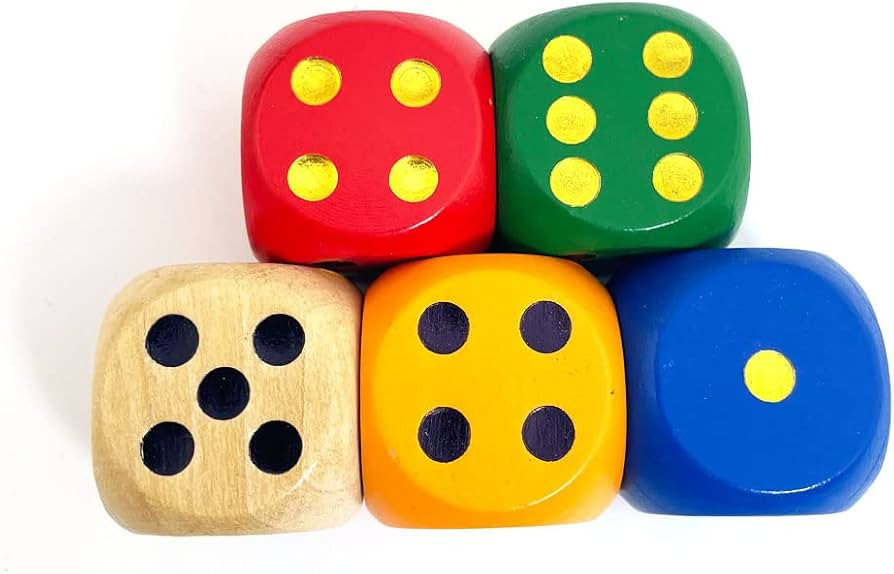 SmartDealsPro Set of 5 Random Color Large 1 1/5" Round Edge Wooden Dice (5 Colors with dots) | Amazon (US)