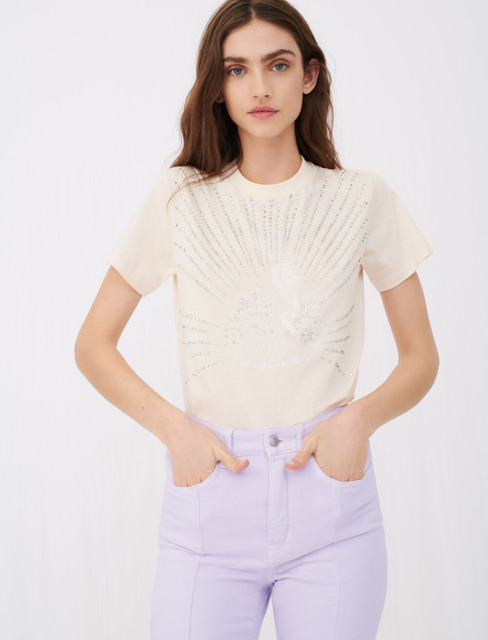 Silkscreen printed rhinestone T-shirt | Maje (US)