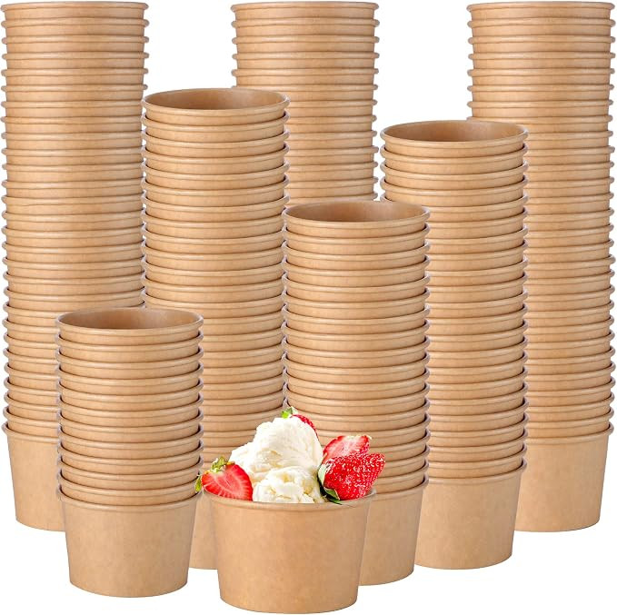 Honeydak 100 Pieces Kraft Paper Cup 5 Oz Disposable Ice Cream Dessert Bowls | Amazon (US)