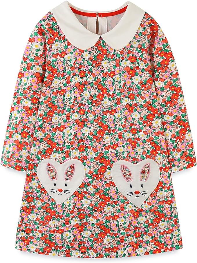 HILEELANG Little Girl Long Sleeve Dress Cotton Casual Applique Halloween Christams Tunic Shirt Cl... | Amazon (US)