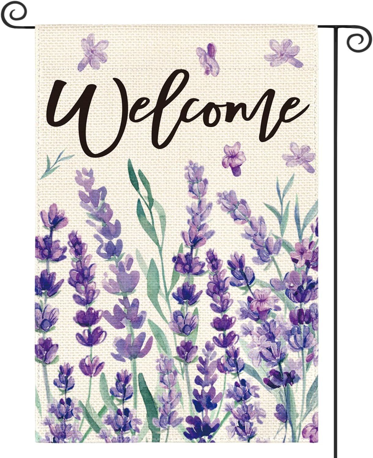 AVOIN colorlife Welcome Spring Lavender Garden Flag 12x18 Inch Double Sided Outside, Flower Seaso... | Amazon (US)