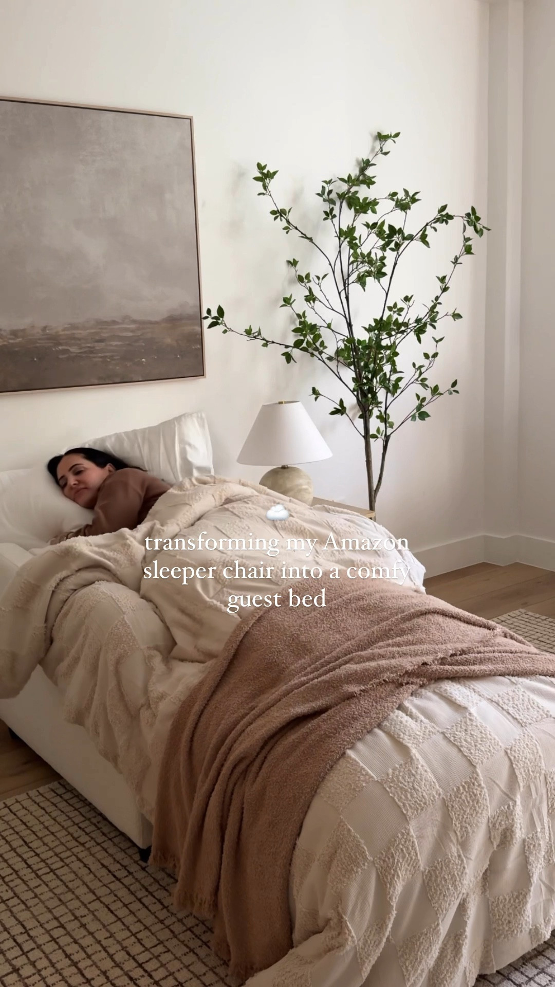 no guest bedroom? no problem ☁️ 

I was up for the challenge of making this sleeper chair bed I bought for my office a super comfy guest bed! I tested it myself and it is amazing. TBH, every once in a while sleeping in a twin is so nice - it’s like a cocoon! 

I could also see it for a kids room, playroom or nursery for sleepovers 🤎

#homestyling #cozyvibes #homebody #cozyhome #neutralhome #neutraldecor

#LTKFamily #LTKHome #LTKStyleTip